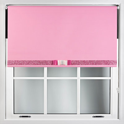 Furnished Pink Blackout Roller Blind With Decorative Pink Glitter & Fuchsia Bow - Trimmable (W)50Cm X (L)165Cm - image 1