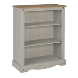 Mercers Furniture Corona Grey Wax Small Bookcase 2 Shelf Open Display Low Unit Solid Wood Pine Wooden With Mexican Styling - thumbnail 3
