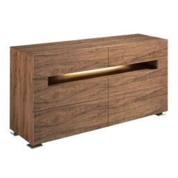 Angel Cerda Elegant Walnut Sideboard With Polished Steel And Led Lighting
