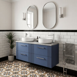Balterley Belvide Partial Fluted 4 Drawer Wall Hung Vanity Unit With Bellato Grey Laminate Worktop - 1200mm - Satin Blue - thumbnail 4