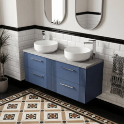 Balterley Belvide Partial Fluted 4 Drawer Wall Hung Vanity Unit With Bellato Grey Laminate Worktop - 1200mm - Satin Blue - thumbnail 3