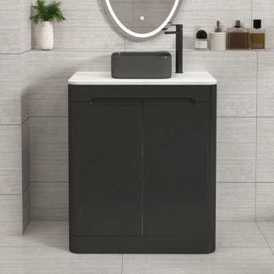 Royal Bathrooms Venice 700mm Matt Nocturne Black Freestanding Bathroom Countertop Vanity Unit 2 Door With Art Square Basin - image 1