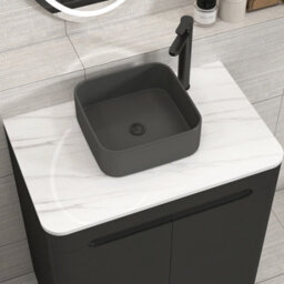 Royal Bathrooms Venice 700mm Matt Nocturne Black Freestanding Bathroom Countertop Vanity Unit 2 Door With Art Square Basin - thumbnail 6