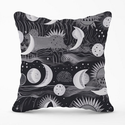 Warren Reed Designer Abstract Black White Moon And Sun Outdoor Cushion 45Cm X 45Cm - image 1