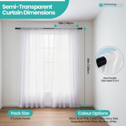 "Neel Blue Voile Curtains Slot Top, 2 Curtains, White - 56"" Width X 90"" Drop" - thumbnail 2
