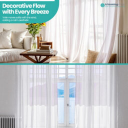 "Neel Blue Voile Curtains Slot Top, 2 Curtains, White - 56"" Width X 90"" Drop" - thumbnail 7