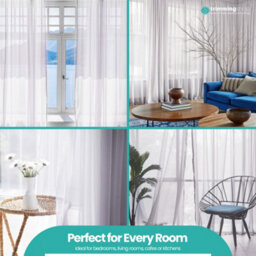 "Neel Blue Voile Curtains Slot Top, 2 Curtains, White - 56"" Width X 90"" Drop" - thumbnail 8