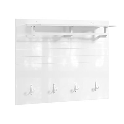 Sobuy Fhk36-W, Wall Coat Rack Wall Shelf Wall Panel Wardrobe Panel With 4 Hooks High Gloss,white,w100Xd21.5Xh70 - image 1
