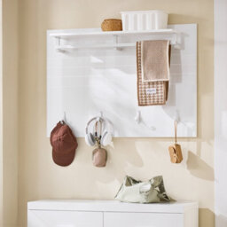 Sobuy Fhk36-W, Wall Coat Rack Wall Shelf Wall Panel Wardrobe Panel With 4 Hooks High Gloss,white,w100Xd21.5Xh70 - thumbnail 9