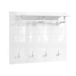 Sobuy Fhk36-W, Wall Coat Rack Wall Shelf Wall Panel Wardrobe Panel With 4 Hooks High Gloss,white,w100Xd21.5Xh70
