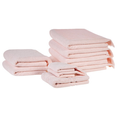 Beliani Set Of 9 Towels Atiu Terry Cotton Pastel Pink - image 1