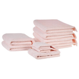 Beliani Set Of 9 Towels Atiu Terry Cotton Pastel Pink
