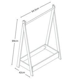 Black Clothes Rail Kids Wooden Hanging Dress Up Rack Display Stand Extra Storage Shelf - thumbnail 2
