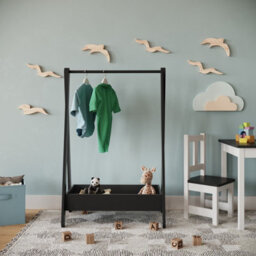Black Clothes Rail Kids Wooden Hanging Dress Up Rack Display Stand Extra Storage Shelf - thumbnail 4
