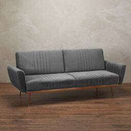 LPD Nico Grey Click Clack Sofa Bed - Stylish Comfort With Luxe Velvet & Copper Accents - thumbnail 1