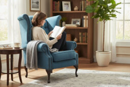 Chesterfield High Back Wing Chair Marinello Kingfisher Blue Fabric In Queen Anne Style - thumbnail 3
