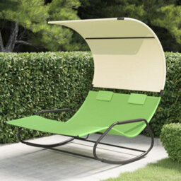 Berkfield Rocking Double Sun Lounger With Canopy Green And Cream