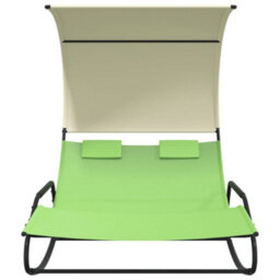 Berkfield Rocking Double Sun Lounger With Canopy Green And Cream - thumbnail 3
