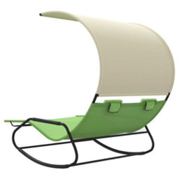 Berkfield Rocking Double Sun Lounger With Canopy Green And Cream - thumbnail 5