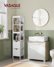 LEDREM Under Sink Bathroom Cabinet, Under Sink Storage Cabinet, 2 Compartments Behind The Door, Fits Various Washbasins, With Feet - thumbnail 1