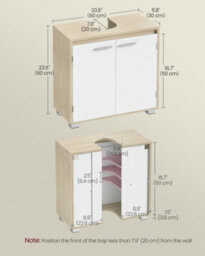 LEDREM Under Sink Bathroom Cabinet, Under Sink Storage Cabinet, 2 Compartments Behind The Door, Fits Various Washbasins, With Feet - thumbnail 6