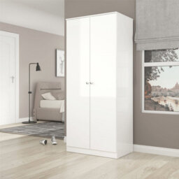 2 Door Wardrobe Denver White Gloss Bedroom Storage - thumbnail 5