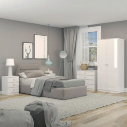 2 Door Wardrobe Denver White Gloss Bedroom Storage - thumbnail 4