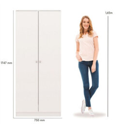 2 Door Wardrobe Denver White Gloss Bedroom Storage - thumbnail 3