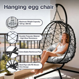 Homemiyn Gray Hanging Chair, Bird's Nest Swing Chair, Technical Fabric - thumbnail 5