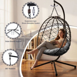 Homemiyn Gray Hanging Chair, Bird's Nest Swing Chair, Technical Fabric - thumbnail 6