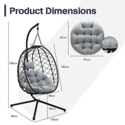 Homemiyn Gray Hanging Chair, Bird's Nest Swing Chair, Technical Fabric - thumbnail 3