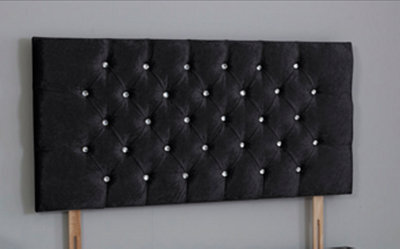 Comfy Deluxe 5Ft King 26Inch    Black Crush Velvet Chesterfield Headboard