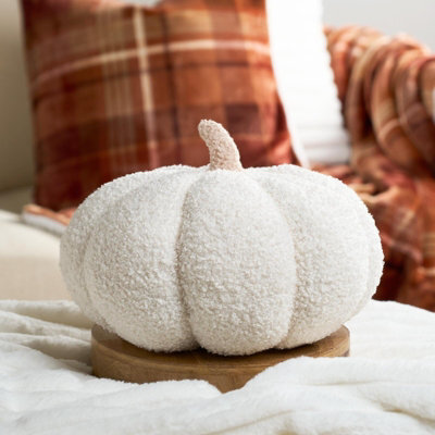 OHS Pumpkin Sofa Cushion Soft Fleece Filled 1 Pack Autumn Plush, Cream - image 1
