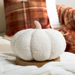 OHS Pumpkin Sofa Cushion Soft Fleece Filled 1 Pack Autumn Plush, Cream