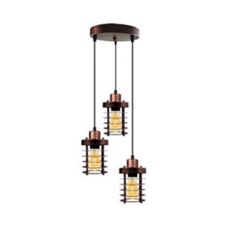 Ledsone Modern 3 Head Rusic Red Metal Pendant Light With E27 Socket For Living Room Kitchen Dining Room Bedroom Cafe