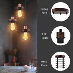 Ledsone Modern 3 Head Rusic Red Metal Pendant Light With E27 Socket For Living Room Kitchen Dining Room Bedroom Cafe - thumbnail 3