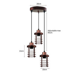 Ledsone Modern 3 Head Rusic Red Metal Pendant Light With E27 Socket For Living Room Kitchen Dining Room Bedroom Cafe - thumbnail 2