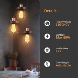Ledsone Modern 3 Head Rusic Red Metal Pendant Light With E27 Socket For Living Room Kitchen Dining Room Bedroom Cafe - thumbnail 6