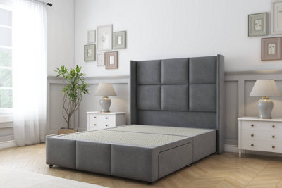 "Sloomy Beaumont Armour Coniston Divan Bed Base 2 Drawers Foot-End - 54"" Wingback Headboard & 12"" Footboard 4' Small Double" - image 1