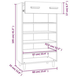 Berkfield Shoe Cabinet White 60X35X105 Cm Engineered Wood - thumbnail 9