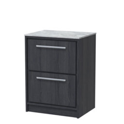Hudson Reed Lille Floor Standing 2 Drawer Countertop Vanity & Marble Worktop, Graphite Woodgrain, 610 X 460 mm