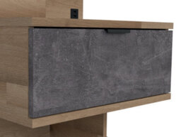 Impact Furniture Bedside Cabinet Elegant Led Light Usb Charger Light Oak Concrete Grey Left Arica - thumbnail 6