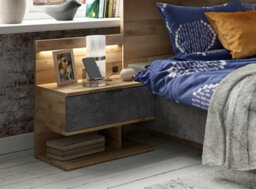 Impact Furniture Bedside Cabinet Elegant Led Light Usb Charger Light Oak Concrete Grey Left Arica - thumbnail 8