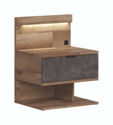Impact Furniture Bedside Cabinet Elegant Led Light Usb Charger Light Oak Concrete Grey Left Arica - thumbnail 3