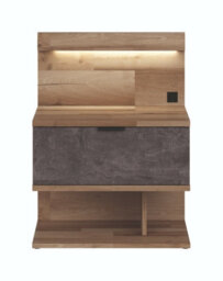 Impact Furniture Bedside Cabinet Elegant Led Light Usb Charger Light Oak Concrete Grey Left Arica - thumbnail 2