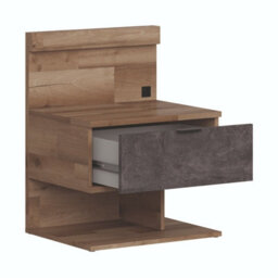Impact Furniture Bedside Cabinet Elegant Led Light Usb Charger Light Oak Concrete Grey Left Arica - thumbnail 5