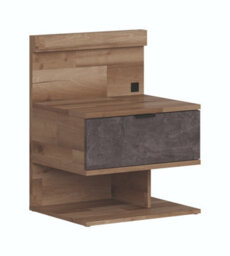 Impact Furniture Bedside Cabinet Elegant Led Light Usb Charger Light Oak Concrete Grey Left Arica - thumbnail 4