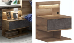 Impact Furniture Bedside Cabinet Elegant Led Light Usb Charger Light Oak Concrete Grey Left Arica - thumbnail 1