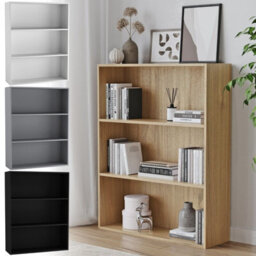 Urbn-Living Urbnliving 60Cm Width Grey Colour Wide 3 Shelf Tier Wooden Bookcase Cabinet Storage Shelving Display Shelves Unit - thumbnail 3