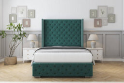 "Sloomy Arundel Emerald Plush Bed Frame With 50""  Upholstered Wingback Headboard 2'6 Small Single" - thumbnail 1
